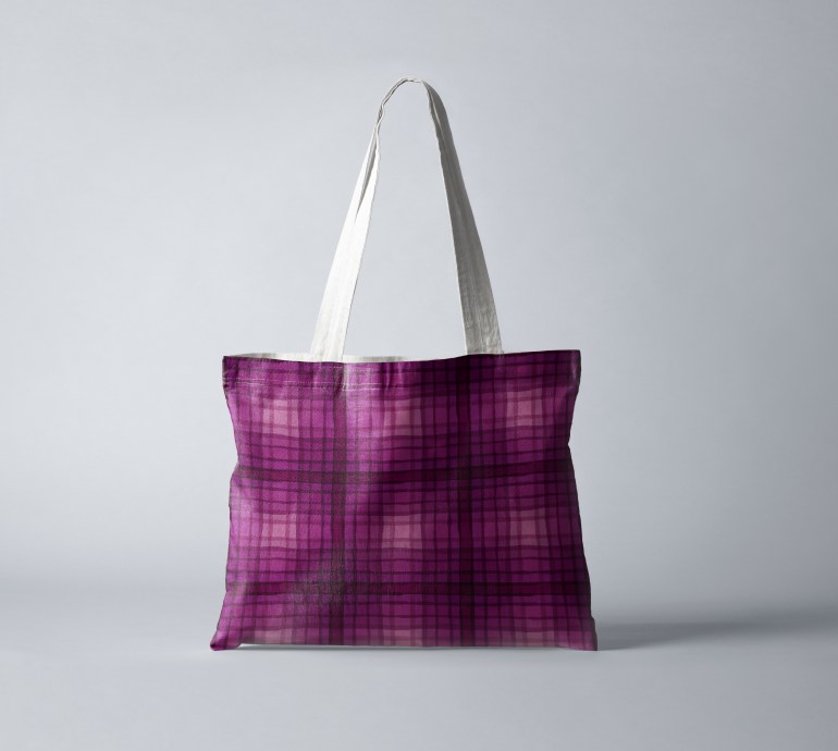 fuchsia check tote